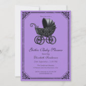 Invitation Black Gothic Stroller Baby Shower  (Devant)