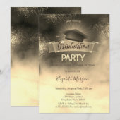 Invitation Black Grad Casquette Aquarelle Gold Graduation Par (Devant / Derrière)