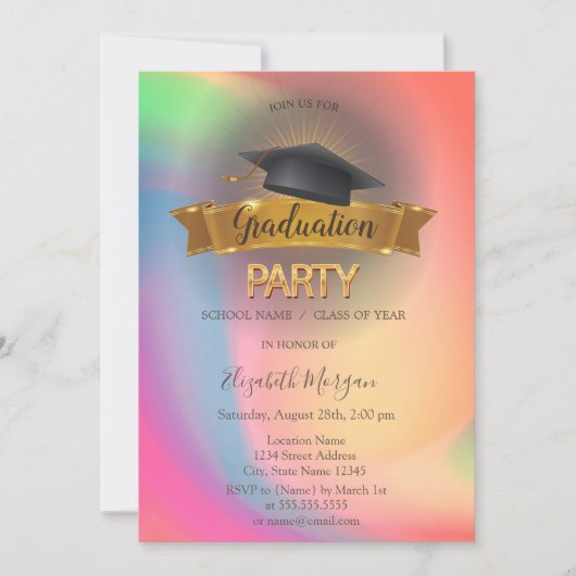 Invitation Black Grad Casquette Rainbow Colorful Graduation P (Devant)