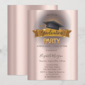 Invitation Black Grad Casquette Rose Gold Graduation Party (Devant / Derrière)