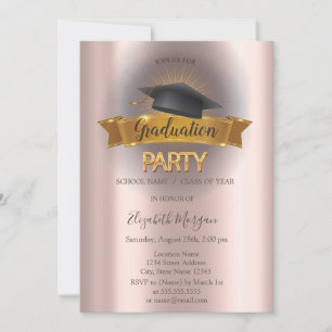Invitation Black Grad Casquette Rose Gold Graduation Party