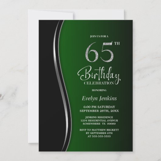 Invitation Black Green 65e fête d'anniversaire (Devant)