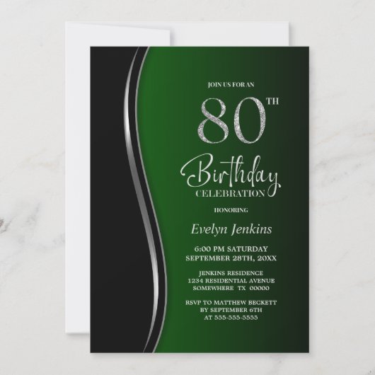 Invitation Black Green 80e fête d'anniversaire (Devant)