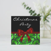 Invitation Black Green Damask Red Bow Christmas Party (Debout devant)
