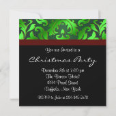 Invitation Black Green Damask Red Bow Christmas Party (Dos)