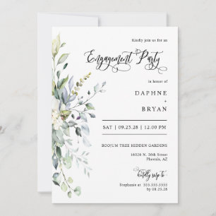 Invitation Black Green Feuilles Engagement Party QR Code phot