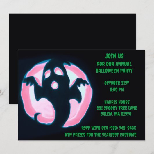 Invitation Black Green Ghost Éffrayant Halloween Ghomajorité (Devant / Derrière)