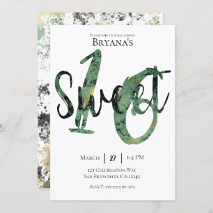 Invitation Black Green Gold Modern Sweet 16 Anniversaire