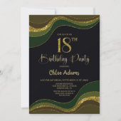 Invitation Black Green Gold Parties scintillant 18ème anniver (Devant)