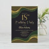 Invitation Black Green Gold Parties scintillant 18ème anniver (Debout devant)