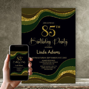 Invitation Black Green Gold Parties scintillant 85e anniversa