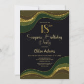 Invitation Black Green Gold Parties scintillant Surprise 18e (Devant)