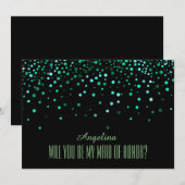 Invitation Black Green Parties scintillant Serez-vous ma MAID (Devant / Derrière)