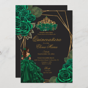 Invitation Black Green Rose Gold Princesse Quinceañera