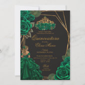 Invitation Black Green Rose Gold Princesse Quinceañera (Devant)