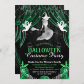 Invitation Black & Green Witch & Shimmer Rideaux Halloween (Devant / Derrière)