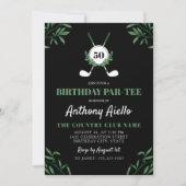Invitation Black Greenery Golf Themed Birthday Par-Tee (Devant)
