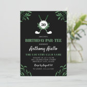 Invitation Black Greenery Golf Themed Birthday Par-Tee (Debout devant)