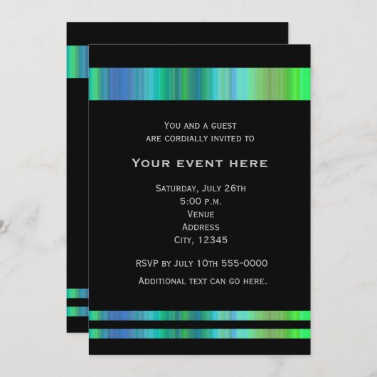 Invitation Black Greens Blues Elegant Party Événement Invitat (Devant / Derrière)