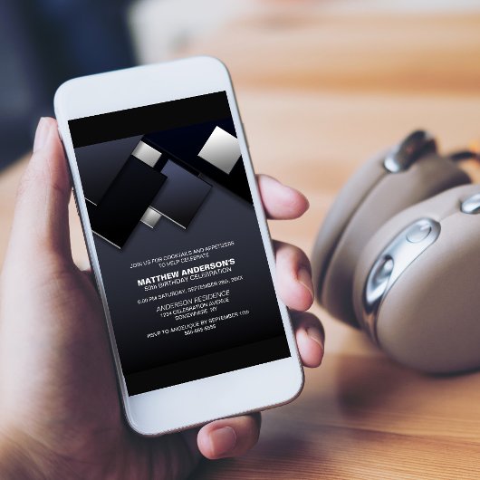 Invitation Black Grey 50th Cocktail Anniversaire