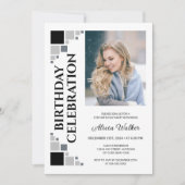 Invitation Black Grey Digital Frame Corner Photo Anniversaire (Devant)