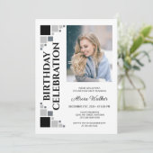 Invitation Black Grey Digital Frame Corner Photo Anniversaire (Debout devant)