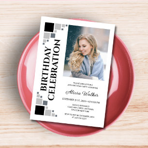 Invitation Black Grey Digital Frame Corner Photo Anniversaire