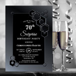 Invitation Black Grey Geometric Surprise 70th Birthday Party<br><div class="desc">Organize and invite your friends and loved ones to your surprise 70th birthday party with this stylish black and grey hexagonal geometric birthday party invitation.</div>