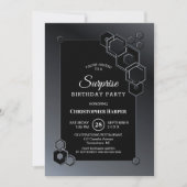 Invitation Black Grey Geometric Surprise Birthday Party (Devant)