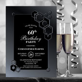 Invitation Black Grey Géométrique 60e anniversaire