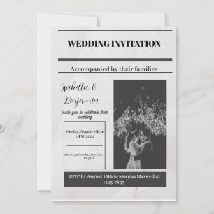 Invitation Black Grey Simple Journal Vintage Mariage Invita