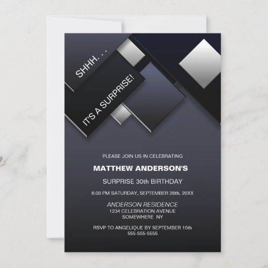 Invitation Black Grey Surprise 30e anniversaire (Devant)