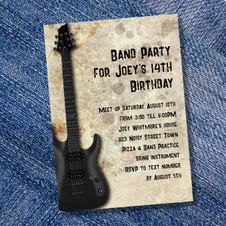 Invitation Black Guitare Adolescent Fête d'anniversaire