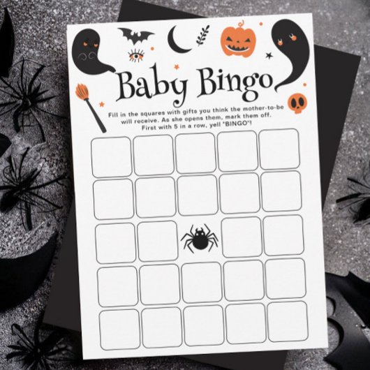 Invitation Black Halloween Baby shower Baby Bingo Game Card