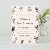 Invitation Black Hand Drawn Adult Birthday Party (Debout devant)