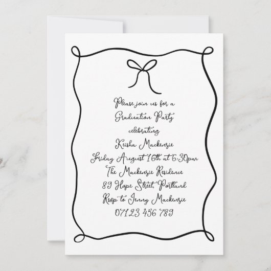 Invitation Black Hand Drawn Bow Photo Party Graduation (Devant)