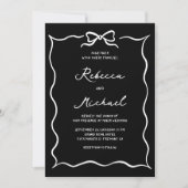 Invitation Black Hand Drawn White Bow QR Code Photo Wedding (Devant)