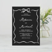 Invitation Black Hand Drawn White Bow QR Code Photo Wedding (Debout devant)
