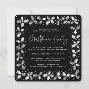 Invitation Black Hand Printed Holly+Berries Noël