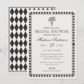 Invitation Black Harlequin Checkered Bridal Shower (Devant / Derrière)