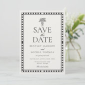 Invitation Black Harlequin Checkered Save the Date (Debout devant)