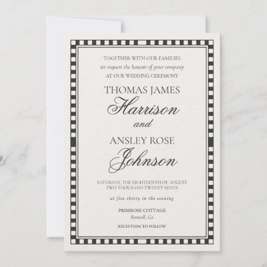 Invitation Black Harlequin Checkered Wedding (Devant)