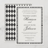 Invitation Black Harlequin Checkered Wedding (Devant / Derrière)