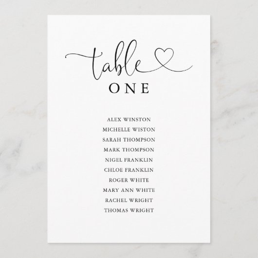 Invitation Black Heart Script Table Number Seating Chart (Dos)