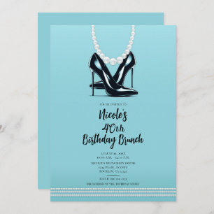 Invitation Black High Heels Perles Turquoise Anniversaire Bru