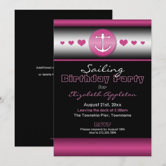 Invitation Black & Hot Fuchsia (Devant / Derrière)