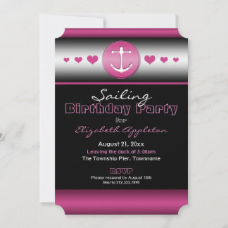 Invitation Black & Hot Fuchsia Ticket Nautique Anniversaire