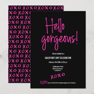 Invitation Black Hot rose Bonjour magnifique Galentine's Day