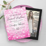 Invitation Black Hot rose lumières Photo SURPRISE Sweet 16<br><div class="desc">Elégant Sweet sixteen Anniversaire modèle d'invitation Hot rose Parties scintillant Lumières,  personnalisées Photo & script de typographie moderne.</div>