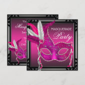 Invitation Black Hot Rose Masque Hot Rose Masquerade Party (Devant / Derrière)